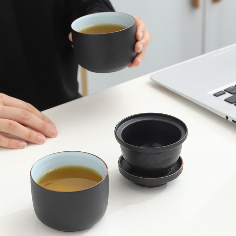 粗陶快客杯复古个人随手泡茶杯旅行功夫茶具单人黑色中式喝茶用具