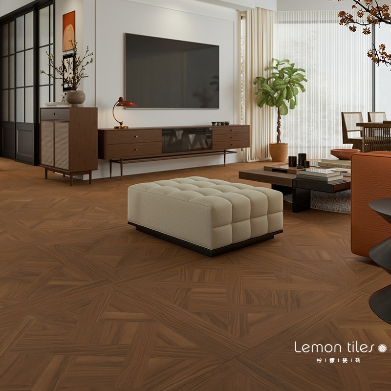 凡尔赛木纹砖800x800法式中古风艺术拼花焦糖色地砖法式复古瓷砖