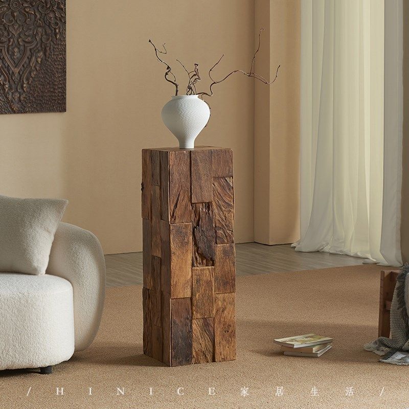 Hinice侘寂风复古底座木墩子方形树桩酒店民宿创意边几花装饰摆件,家居饰品,落地摆件,淘宝优惠券,粉丝福利购,淘宝优惠卷
