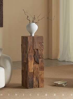 Hinice侘寂风复古底座木墩子方形树桩酒店民宿创意边几花装饰摆件