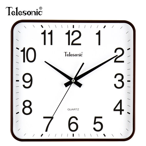 TELESONIC天王星静音挂钟客厅简约时钟卧室时尚挂表方形石英钟表