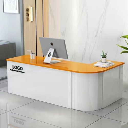 弧形收银台店铺吧台转角前台时尚简约柜台迎宾台仿大理石纹接待台