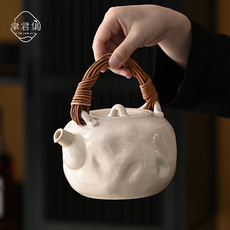 聿君集汉白苏打釉烧水煮茶陶壶家用藤编明火酒精电陶炉煮茶器