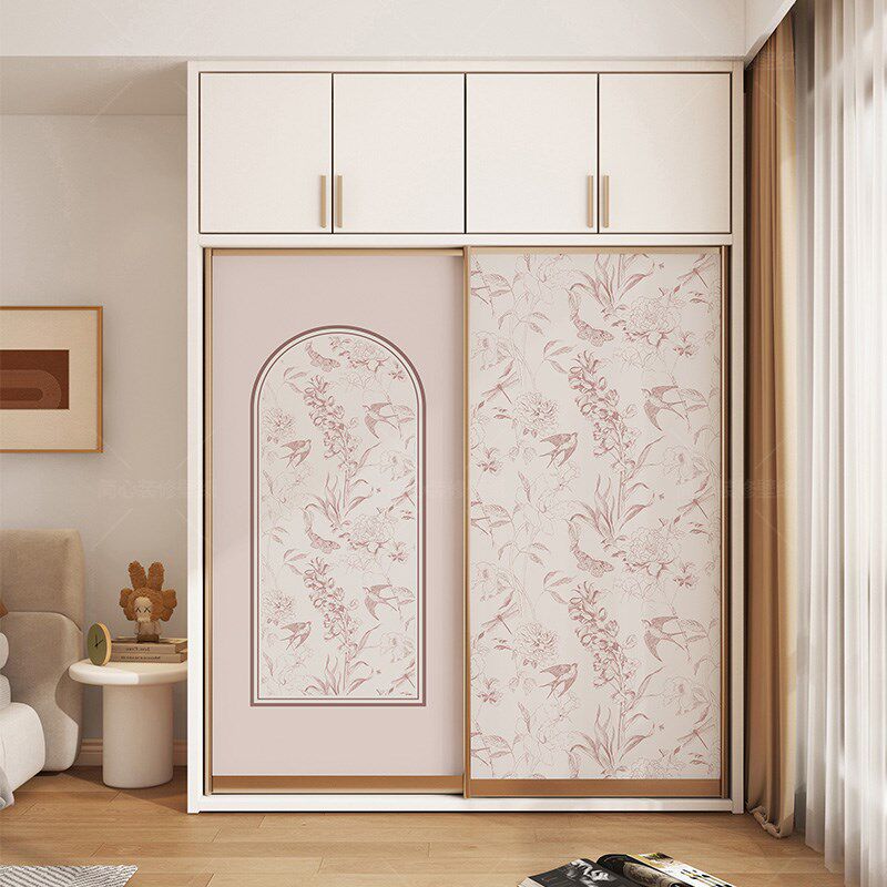法式粉色燕子装饰卧室衣柜门翻新贴纸自粘防水防潮贴画柜子改造