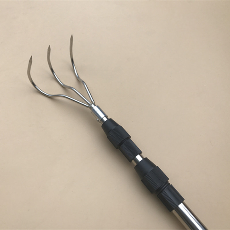 2爪3爪搭钩 1.5米mm不锈钢内外锁伸缩杆 勾带倒刺竿子外锁