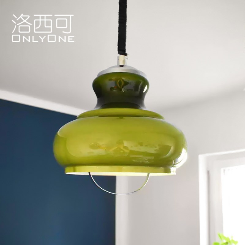 洛西可 中古青草绿玻璃小吊灯 现代法式复古餐厅卧室床头岛台灯具