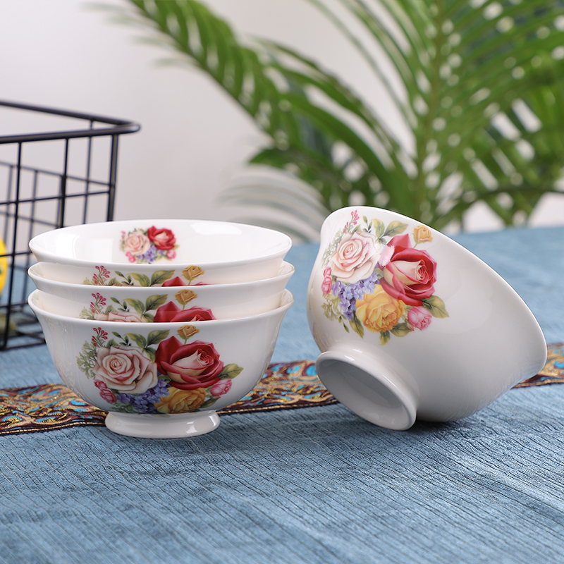 个装高脚碗家用米饭碗陶瓷简约面碗小碗防烫喝汤碗装可微波炉