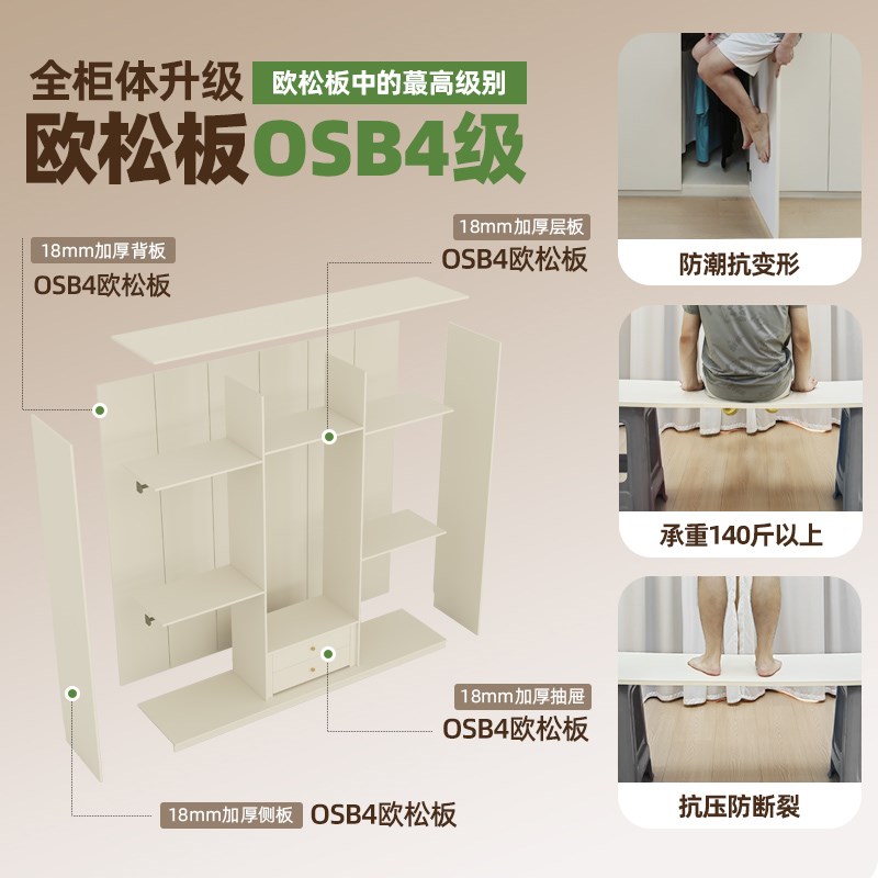定制实木推拉门衣柜加高/2./2.8/3米骨骼线家用卧室大衣橱柜