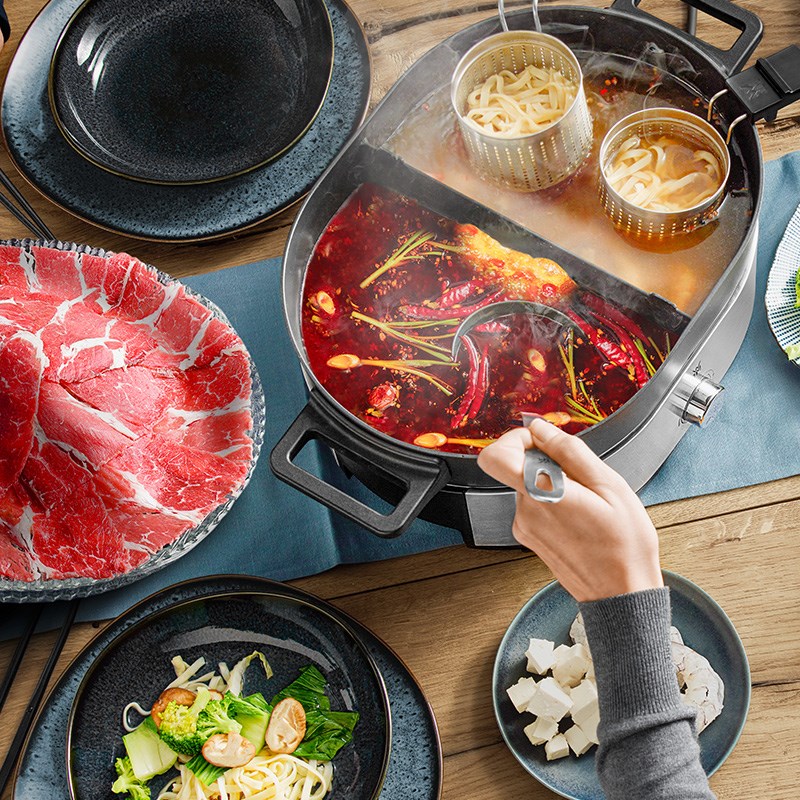 WMF Lono电火锅多功能鸳鸯锅家用可拆洗分体式电炒煮锅福腾宝德国