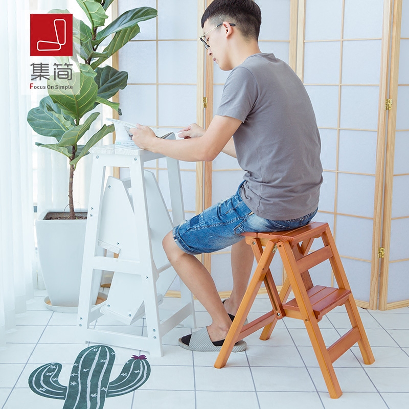 实木家用多功能两步折叠梯子梯凳室内登高梯两用小梯子人字梯