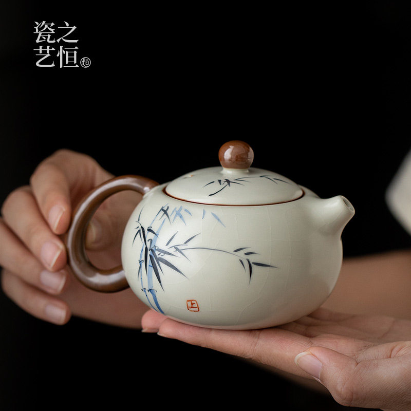 瓷之艺恒汝窑西施壶2024新款茶具家用单个陶瓷泡茶壶高档过滤单壶