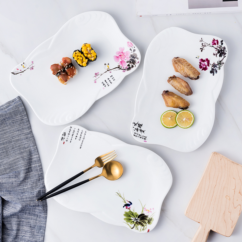 酒店餐具陶瓷皇家船盘子长方形菜盘子饭店家用创意个性点心西餐盘