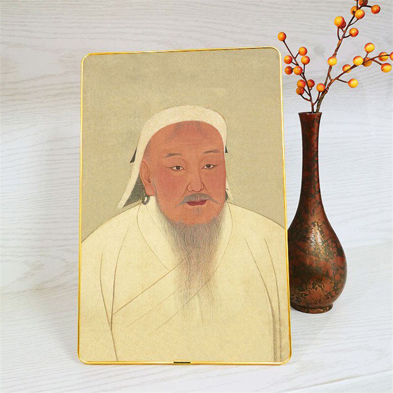 元太祖成吉思汗桌面摆台相框画 历史帝王人物画像装饰画铝合金框