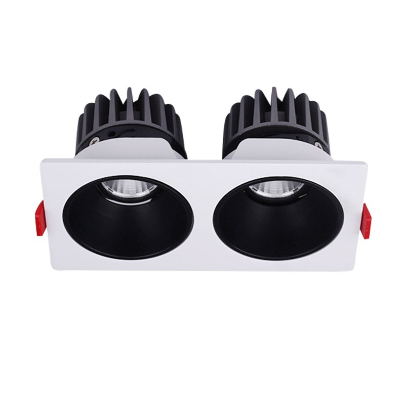 头射灯防眩led嵌入式格栅灯方形斗胆灯2X7WW家装店铺可调筒灯