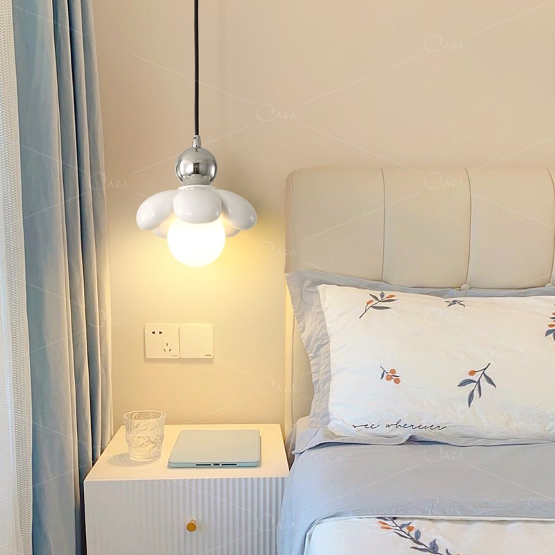 法式奶油风花朵小吊灯卧室可爱少女心床头垂线灯过道玄关灯具cs