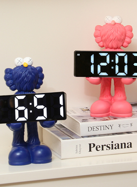 芝麻街电子闹钟卧室暴力熊托盘摆件桌面台式钟表夜光静音数字时钟