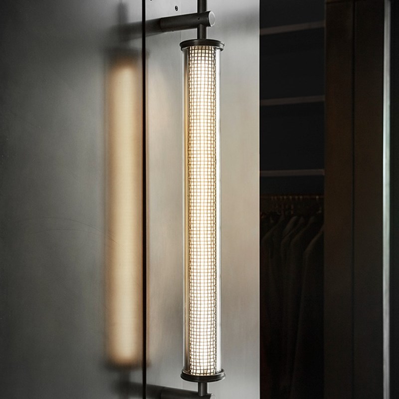 设计师哑黑玻璃金属网壁灯酒店售楼处长条走廊客厅背景墙圆管壁灯