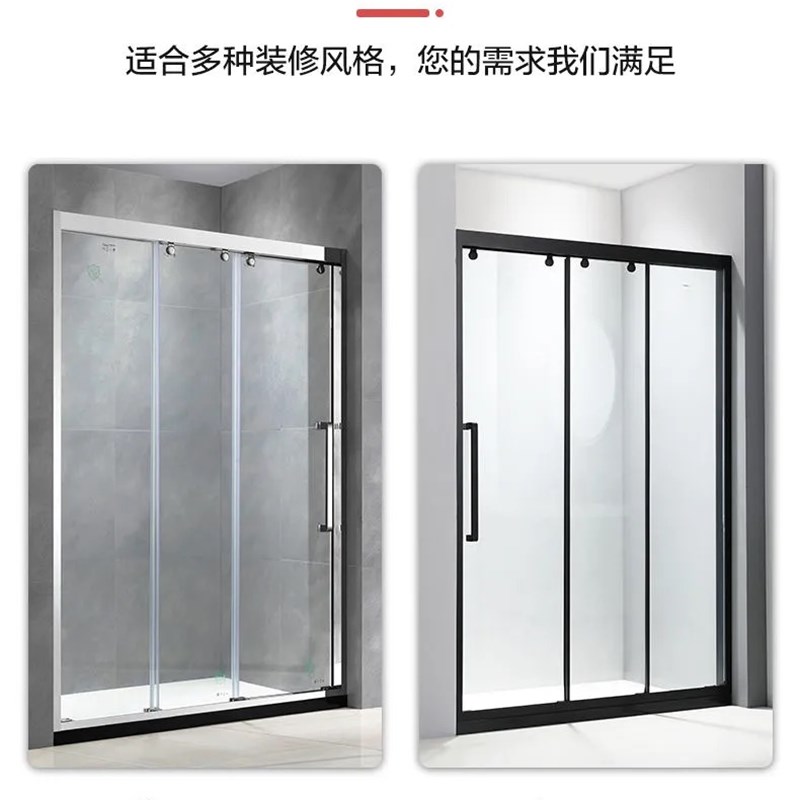 一字型三联动卫生间隔断玻璃门浴室推拉移门淋浴房干湿分离不锈钢