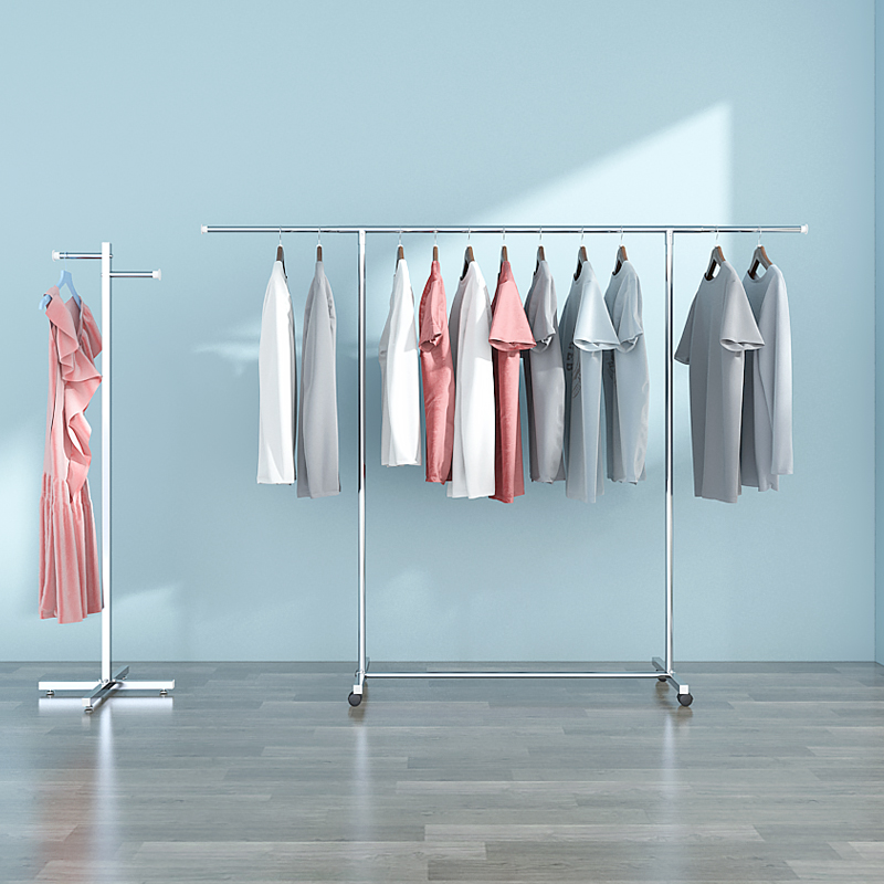 不锈钢晾衣架落地伸缩滑轮款家用挂衣架子阳台院坝晒衣架卧室单杆