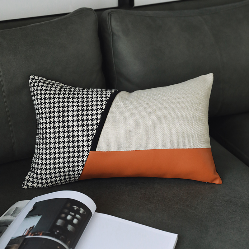 现代样板间软装客厅沙发皮拼接小腰枕单椅靠垫办公室腰靠床上抱枕