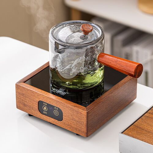 多功能煮茶一体四方胡桃木电陶炉蒸煮高温耐热玻璃侧把壶烧水茶壶
