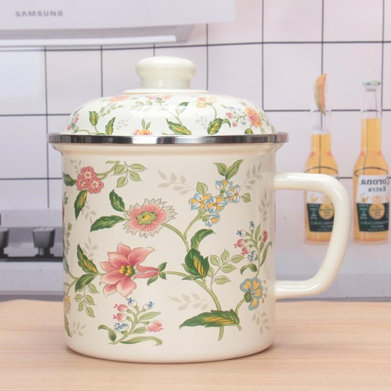 加厚搪瓷盖杯铁把缸子山水芳香1800ML大容量水杯泡茶杯可加热