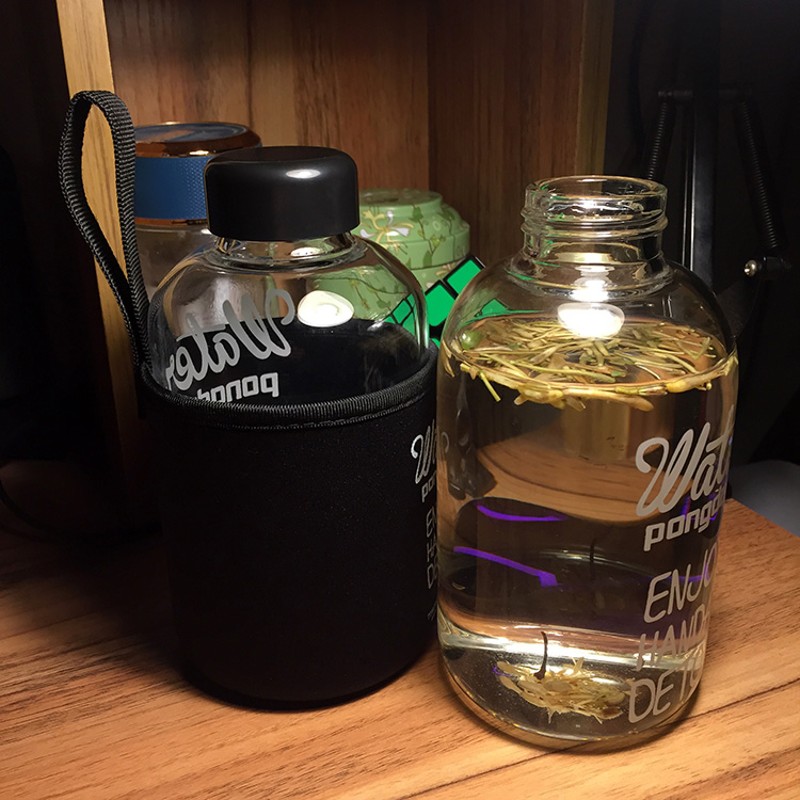 透明大容量玻璃杯1000ml加厚便携带盖男女水杯耐热水瓶花茶果汁杯