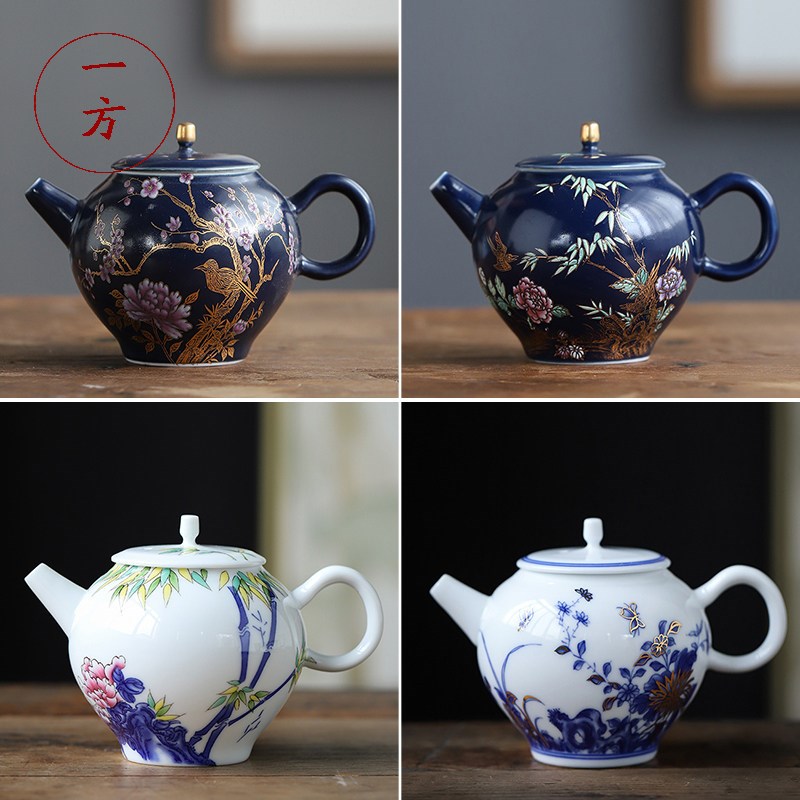 国潮中式珐琅彩茶壶陶瓷一人用小号功夫茶具家用泡茶壶过滤泡茶器