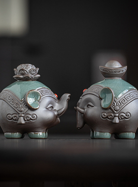 陶瓷大象摆件一对吉祥富贵创意家居酒柜办公桌面装饰品招财吉祥物