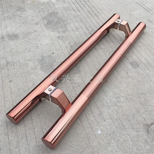 加厚不锈钢玫瑰金玻璃门拉手马蹄脚大拉手有框门把手斜脚侧装拉手