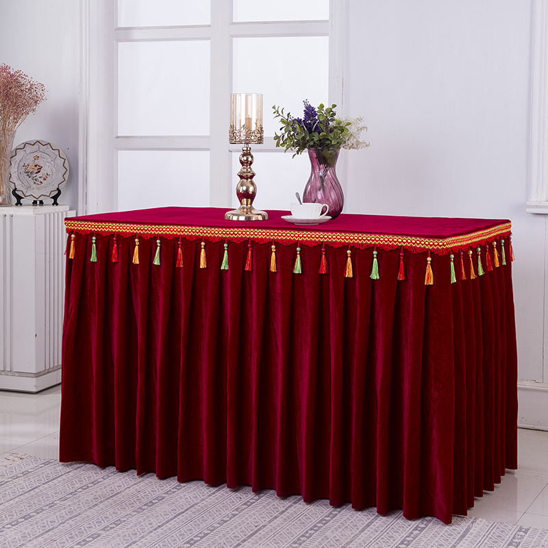 金丝绒吊穗桌裙桌桌罩桌布会展会议自助餐方形供桌佛台桌布定制