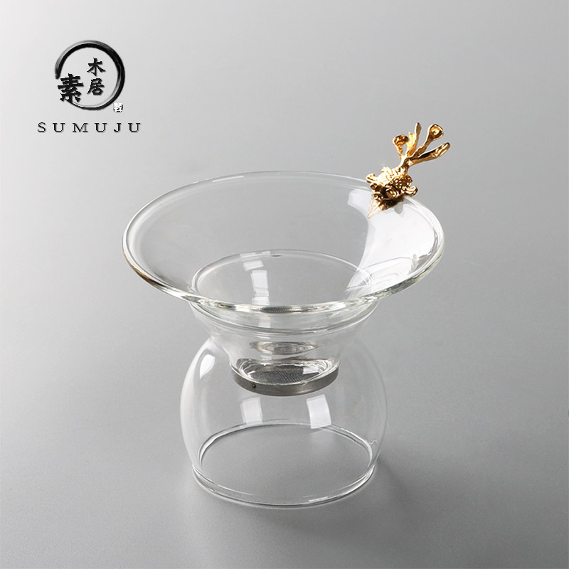 金鱼玻璃茶漏茶滤 创意茶叶过滤器透明茶滤网漏斗架功夫茶具配件