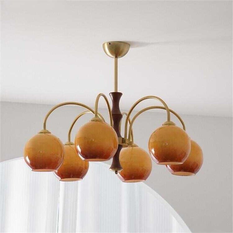 中古奶油风侘寂客厅吊灯餐厅法式卧室柿子灯现代简约2024新款灯具