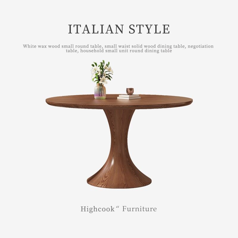 白蜡木1米胡桃色小圆桌小蛮腰实木餐桌洽谈桌家用小户型圆形饭桌