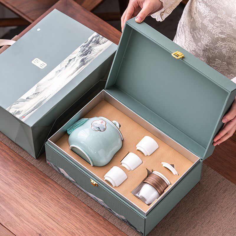 新款创意茶叶礼盒空盒高档茶叶罐茶具组合红茶绿茶毛尖龙井包装盒