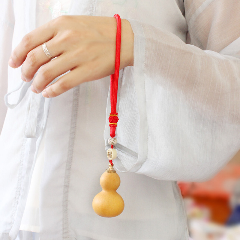精品红色绳可拧开铜盖帽的天然文玩小葫芦手把件男女保平安挂饰品