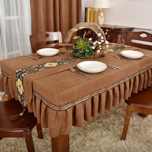 咖啡色长方形餐桌布甜品台布布艺桌子套罩沙发桌桌布折叠桌垫定做