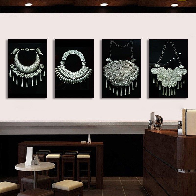 首饰客栈银饰饭店挂画传统文化少数民族壁画特色苗族装饰画民宿,家居饰品,现代装饰画,淘宝优惠券,粉丝福利购,淘宝优惠卷