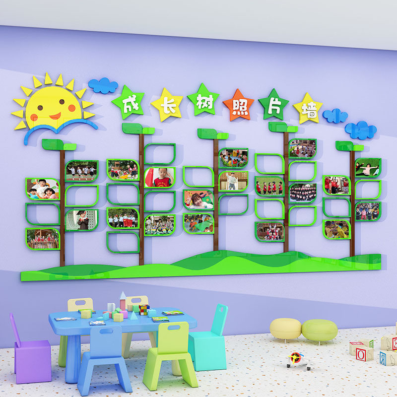 幼儿园墙面装饰儿童成长树照片墙班级布置教室装饰文化环创主题墙