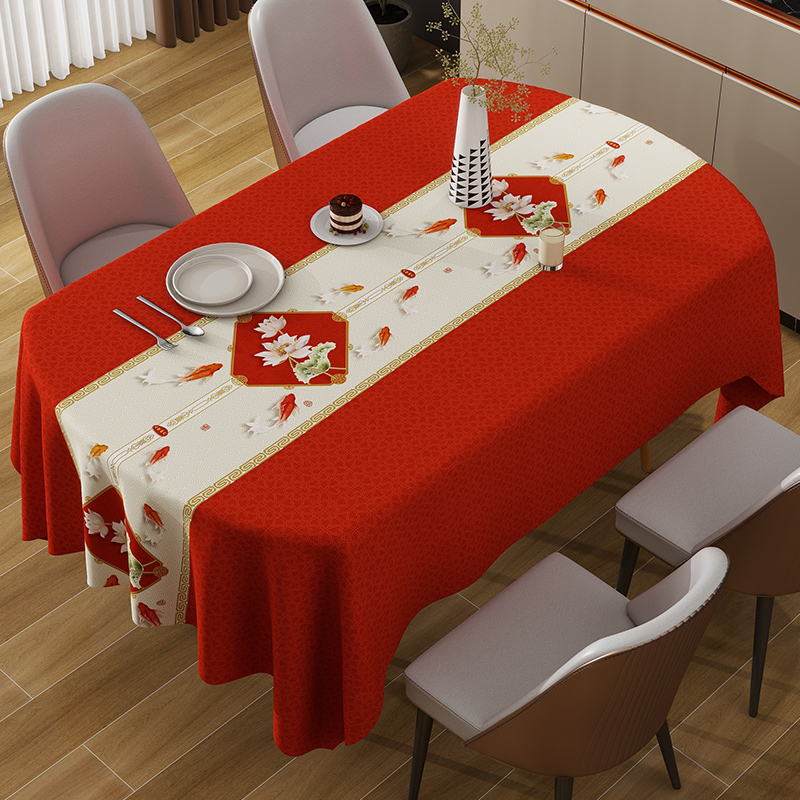 2024新款氛围感红色桌布免洗防水防油PVC结婚餐桌布装饰茶几台布