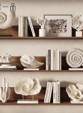 侘寂风复古海螺珊瑚海洋主题民宿酒店卧室书架装饰品创意客厅摆件