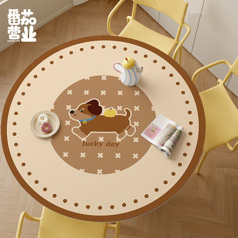 美拉德卡通腊肠狗皮革餐桌垫子家用防水防烫隔热垫桌布圆形茶几垫