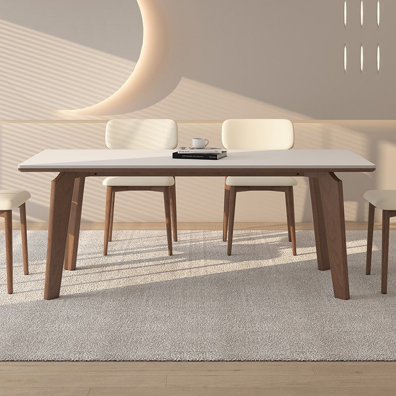 黑胡桃木德利丰岩板餐桌椅子组合现代简约奶油风全托实木吃饭桌子