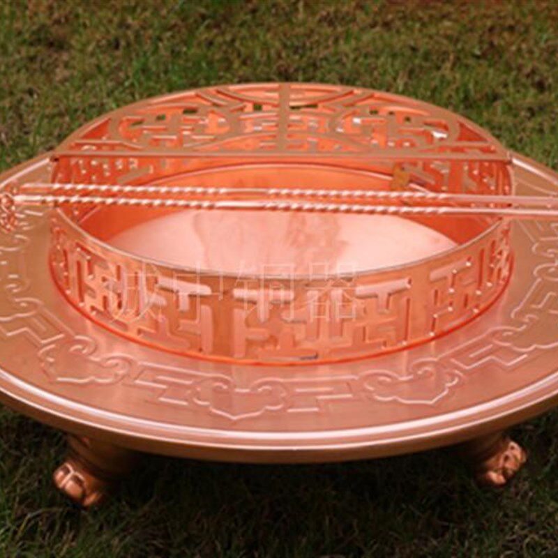 纯手工铜火盆加厚紫铜黄铜火盆煮茶铜火炉烧烤木炭火盆取暖烤火炉