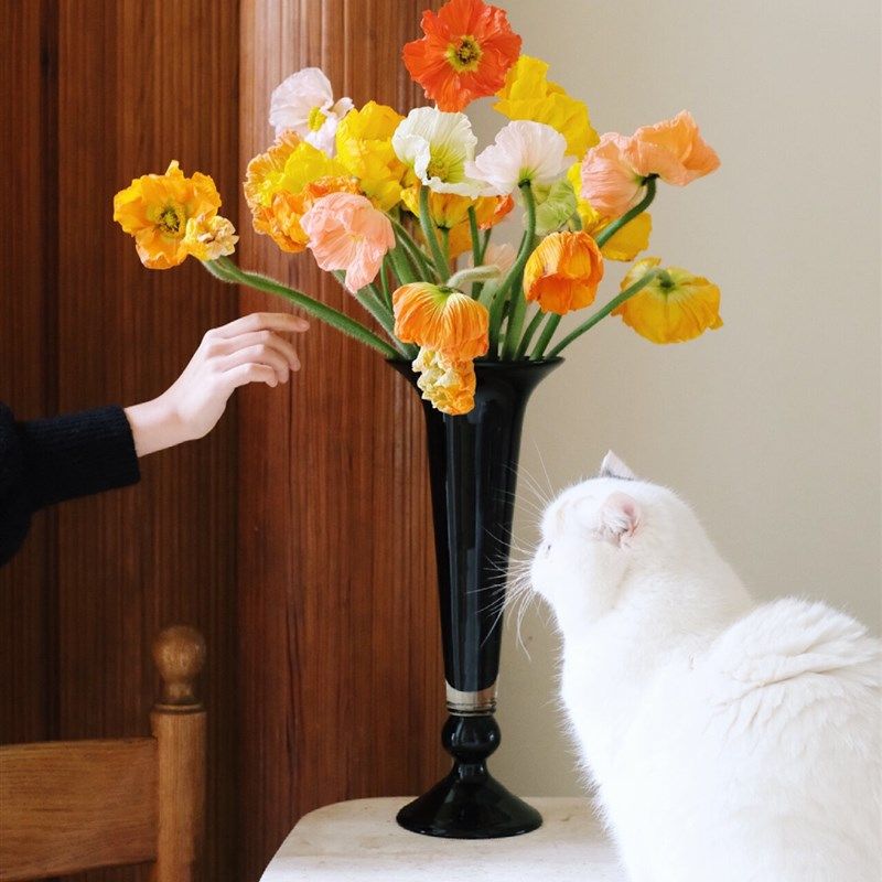 重工法式高级纯黑瓷色高脚中古风复古花瓶纯手工插花器摆件风灯,家居饰品,花瓶,淘宝优惠券,粉丝福利购,淘宝优惠卷
