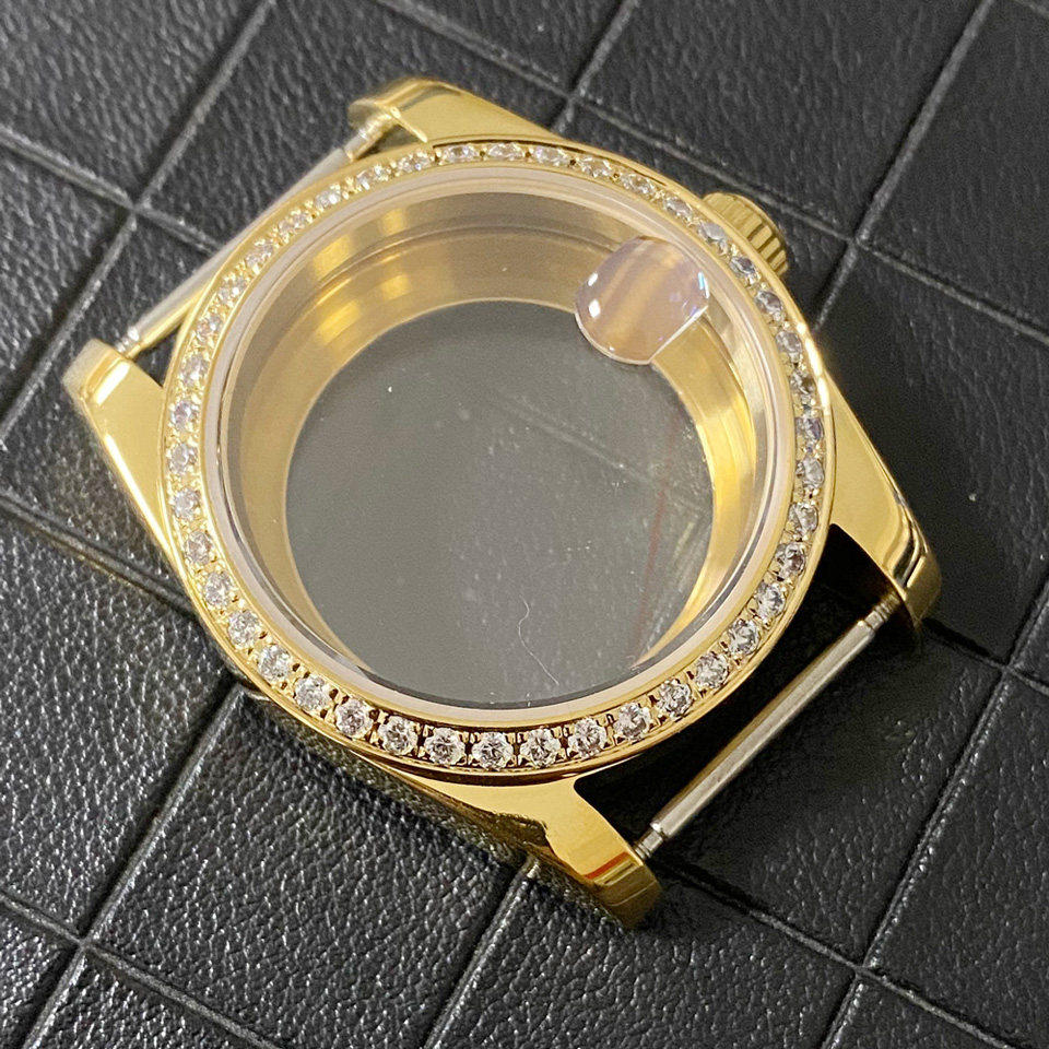 thumbnail for Watch Accessories 36 39mm PVD Gold Plated Oyster Perpetual Dog Tooth Ring Case Fits NH35 Caliber