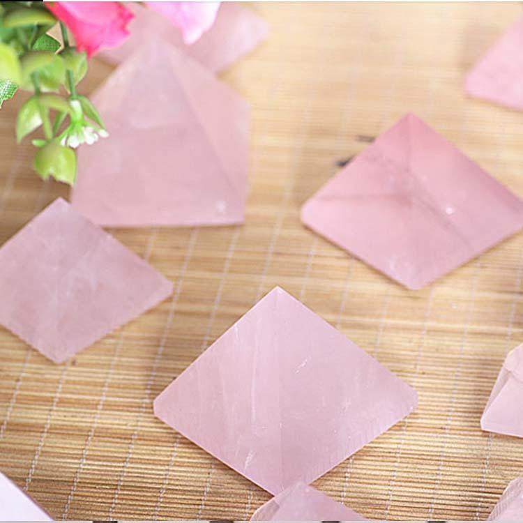 天然粉色水晶金字塔 粉晶金字塔摆件 家庭装饰金字塔办公室摆件