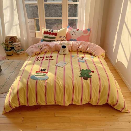 爆款床上四件套床单被套水洗棉4宿舍三件套a类母婴毛巾绣花四件套