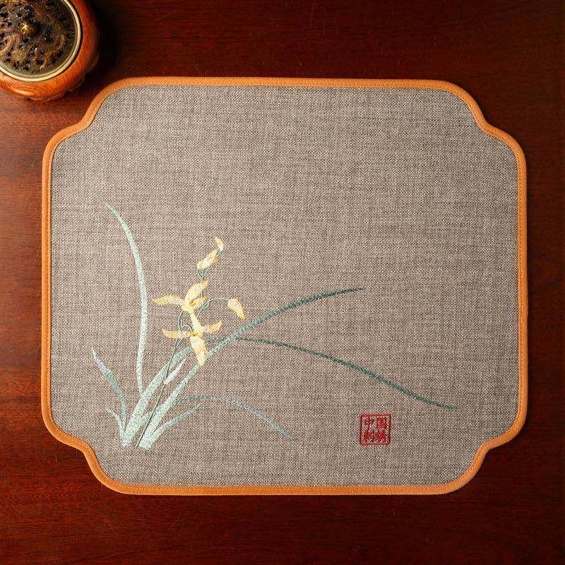中式餐桌垫茶几垫布防水茶桌杯垫酒店餐盘垫高档刺绣装饰垫茶杯垫