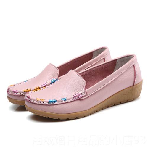 正品2025新款女妈鞋真皮女秋单鞋平底工作鞋舒适妈鞋防滑休春闲豆